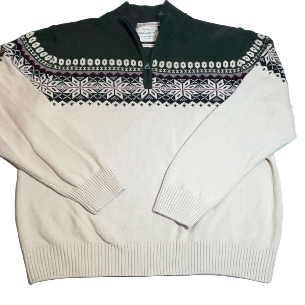 Weatherproof Vintage The Holiday Sweater Men's XXL Quarter Zip Fair Isle Cotton